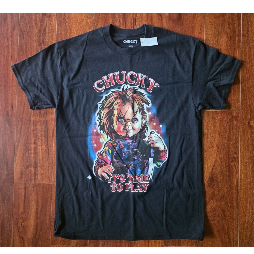 Chucky Its Time To Play Horror Movie Graphic T-Shirt Black Mens Size Medium